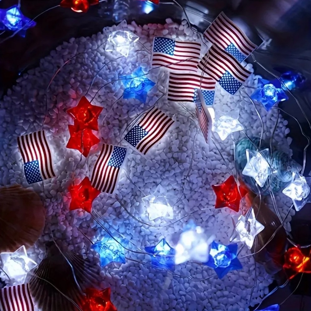Patriotic Flag and Star String Lights, NEW